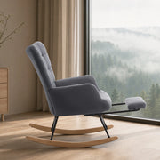 Sedia a dondolo con poggiapiedi 91x61x88 cm in metallo e legno; grigio