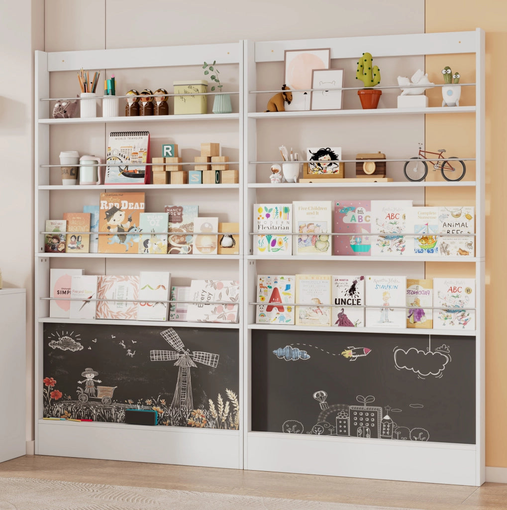 Libreria da Parete in Legno 100 x 10 x 180 cm con 4 Ripiani e Lavagna Bianca