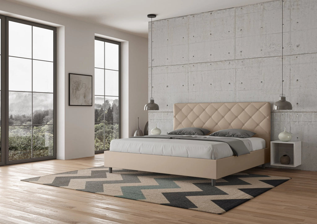 BS COM Letto matrimoniale king size con rete imbottito 190x210 similpelle tortora