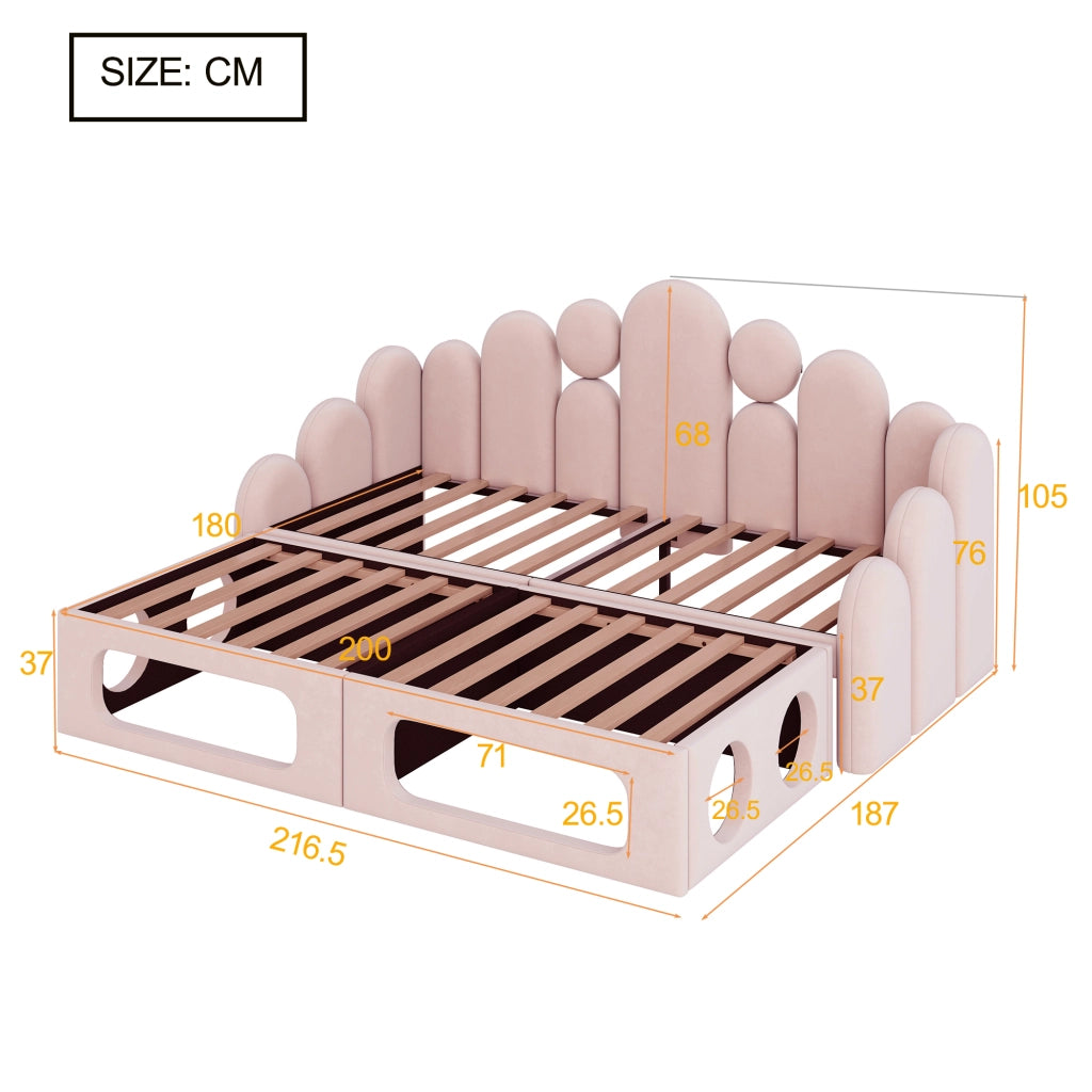 Divano letto 180×200 cm 2 posti; convertibile; in velluto; con letto per animale; senza materasso; rosa