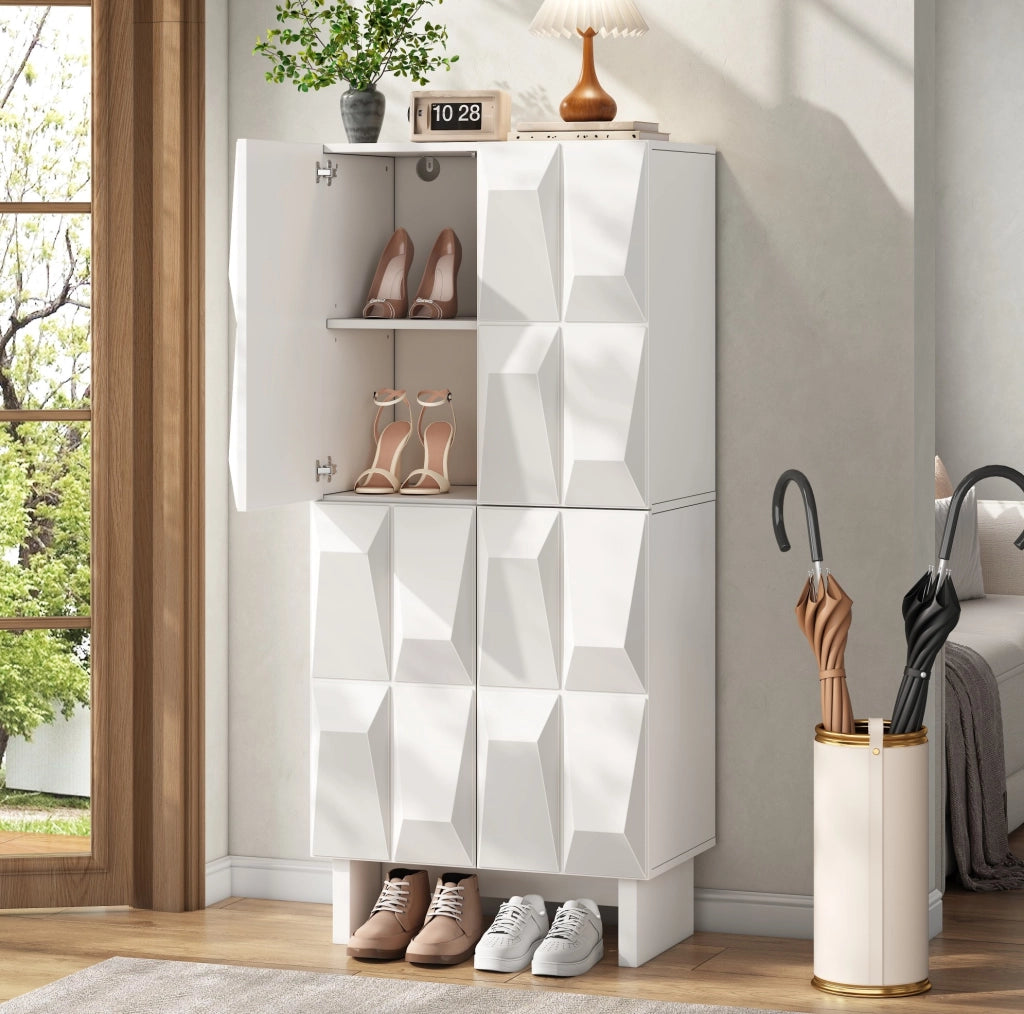 Mobile alto multiuso bianco 60;5 x 34 x 135;5 cm in truciolare con 4 ante e ripiani regolabili