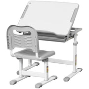 Banco Scuola per Bambini 6-12 Anni con Sedia e Altezza Regolabile, Piano Inclinabile, 66x47x52-77 cm, Grigio