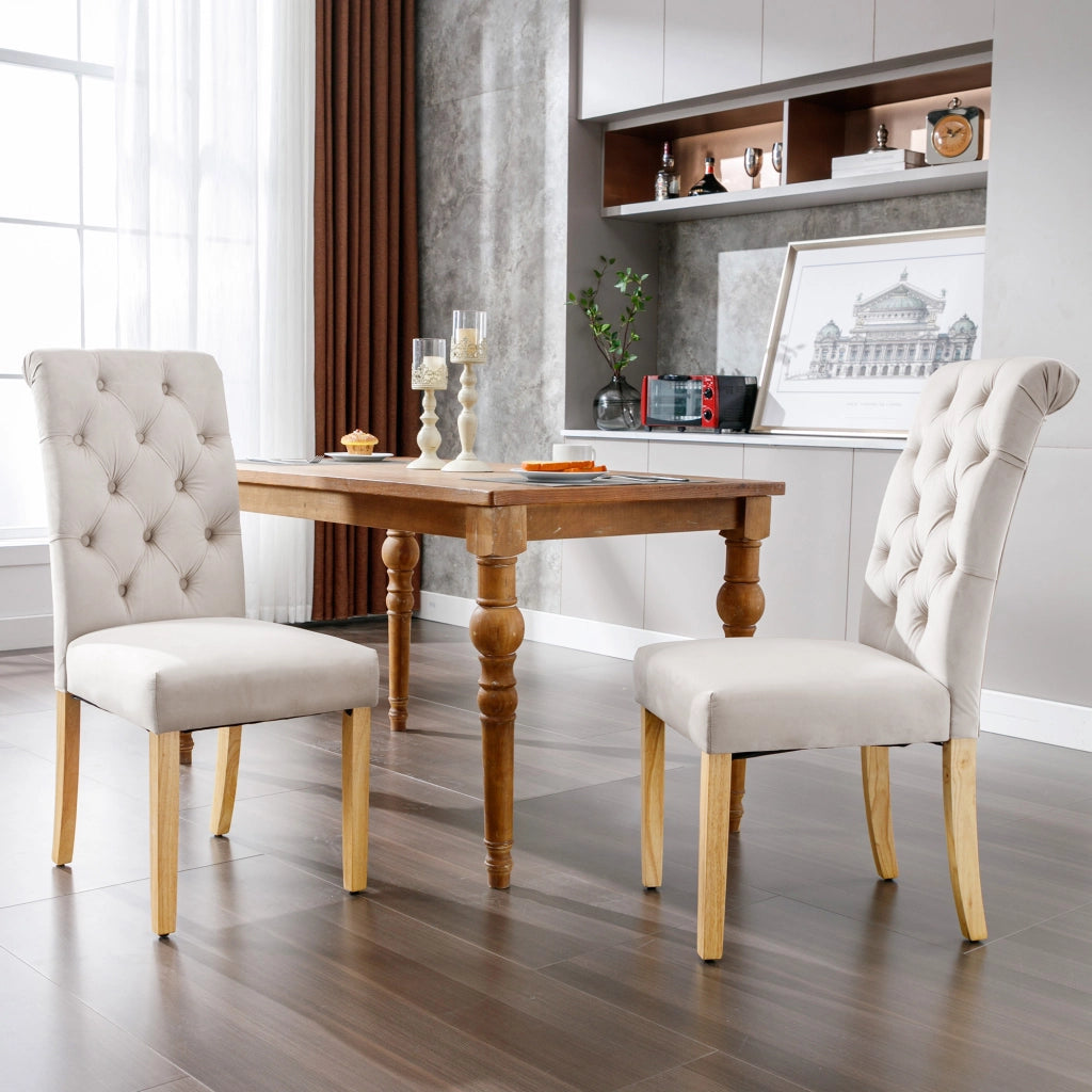SEDIE DA PRANZO Set da 2 pezzi in velluto beige con gambe in quercia