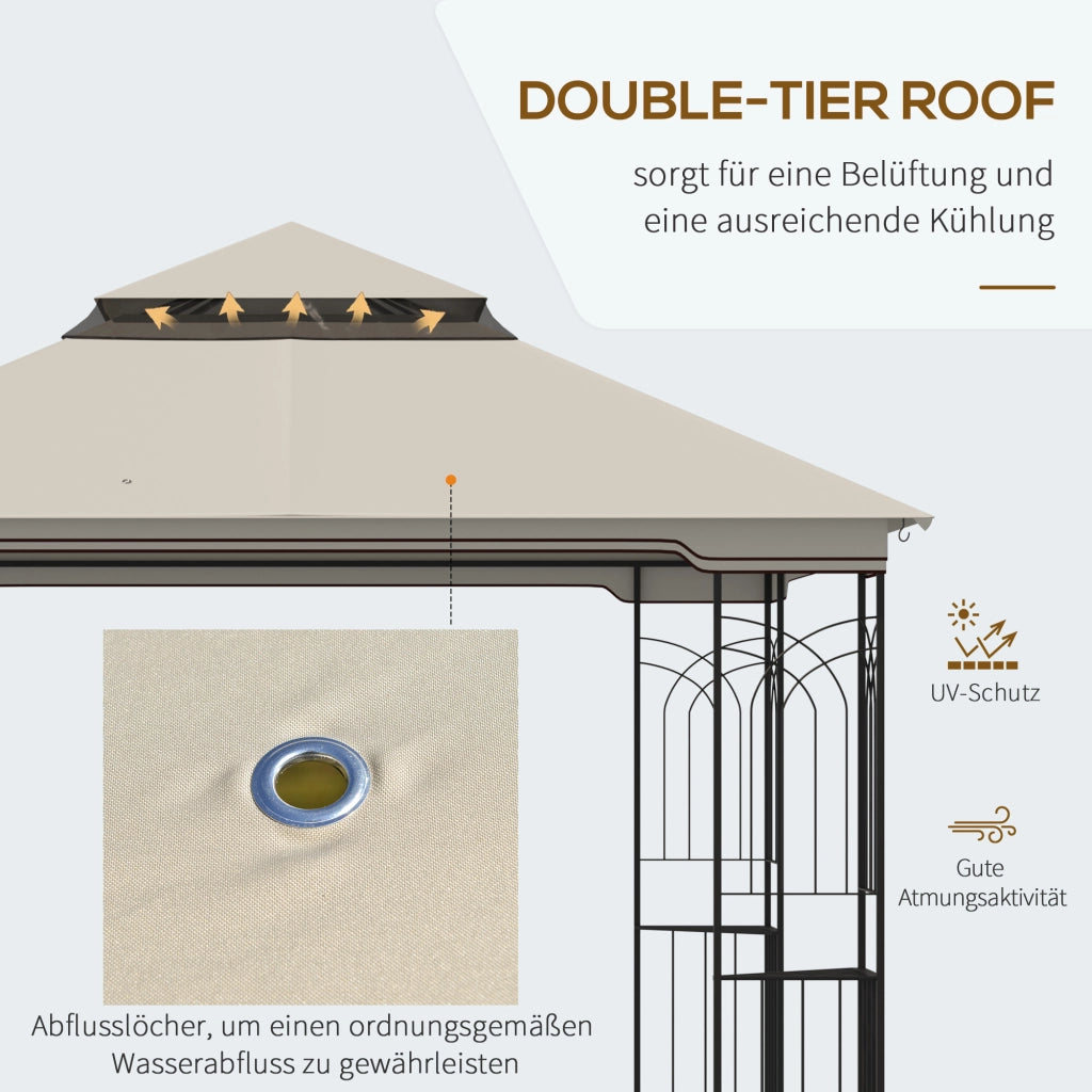 Gazebo da giardino con doppio tetto e 4 pareti in rete removibili struttura in metallo beige 2.99 × 2.99 × 2.74 m