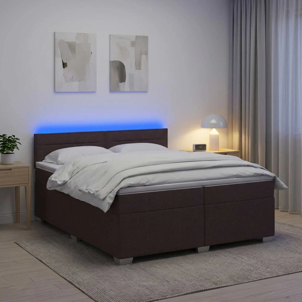 Letto con Box Spring, Materasso e LED Marrone Scuro Tessuto 3452018