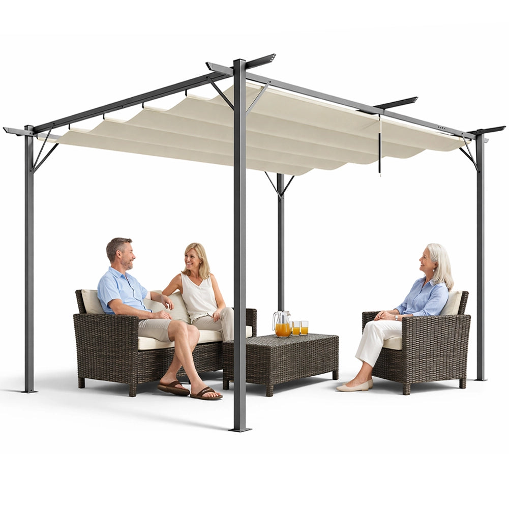 Pergola Gazebo Retrattile da Giardino 3x4 Metri Beige Anti UV e Impermeabile