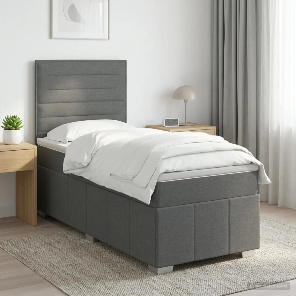 Letto Box Spring LED con Materasso Grigio Scuro 100 x 200 cm 3455529