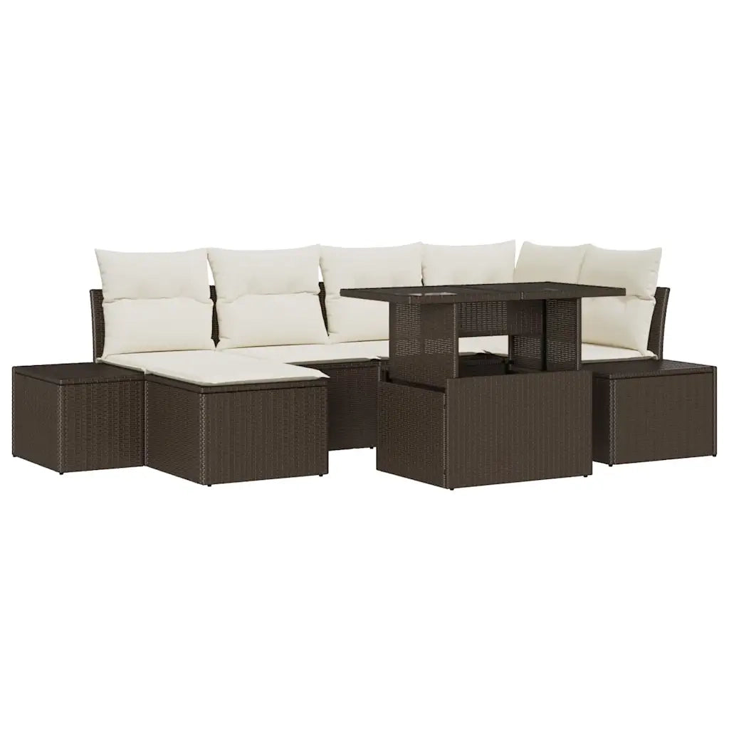 Set Divano da Giardino con cuscino 7 pcs Marrone e crema