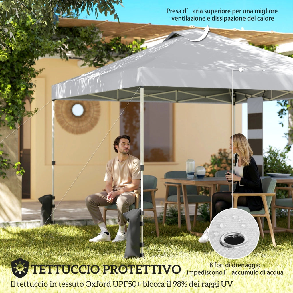 Gazebo Pieghevole 3x3 m Pop Up da Giardino in Metallo e Tessuto Oxford Bianco Resistente con Sacchi di Sabbia