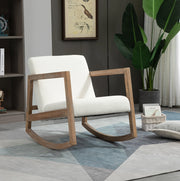 Sedia a dondolo imbottita in legno color crema