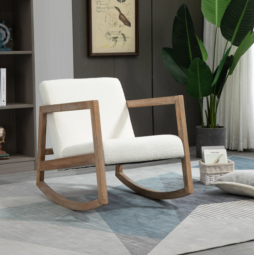 Sedia a dondolo imbottita in legno color crema