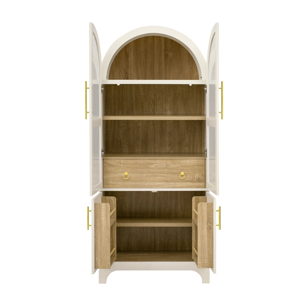Credenza da cucina alta con 3 cassetti, vani e ripiani regolabili, per cucina e soggiorno, bianca, 76 × 40 × 180 cm