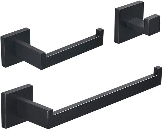 Set di accessori per bagno 3 pezzi, acciaio inox grigio scuro, fissaggio alla parete, comprensivo di appendiasciugamano, appenditabacco, appendibagno, BA199SET-3B