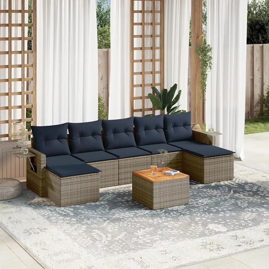 Set Divani da Giardino 8 pz con Cuscini Grigio in Polyrattan 3224696