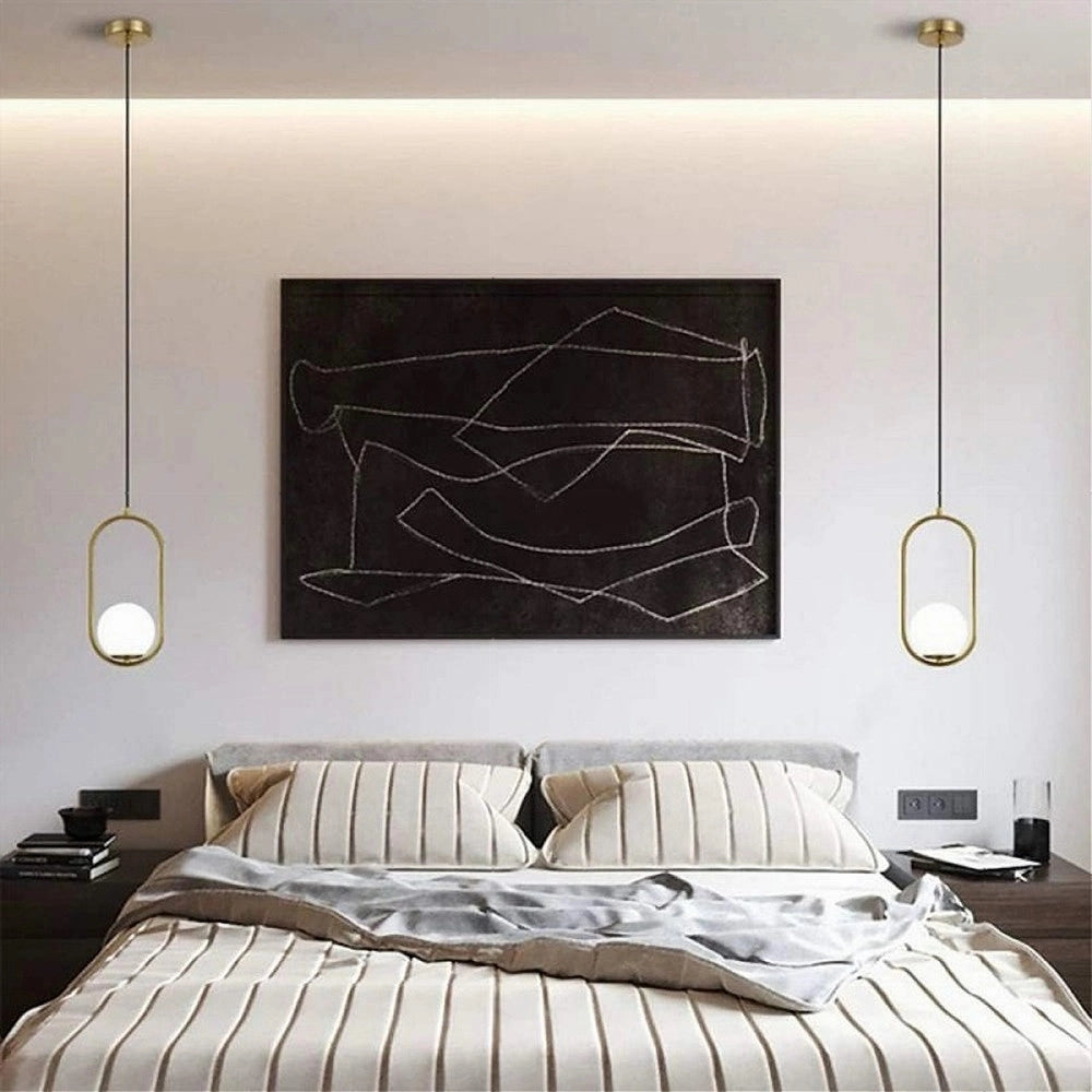 Trade Shop - Lampadario A Sospensione Oro Ovale Con Sfera Vetro Attacco E27 Moderna Minimal 32835 -