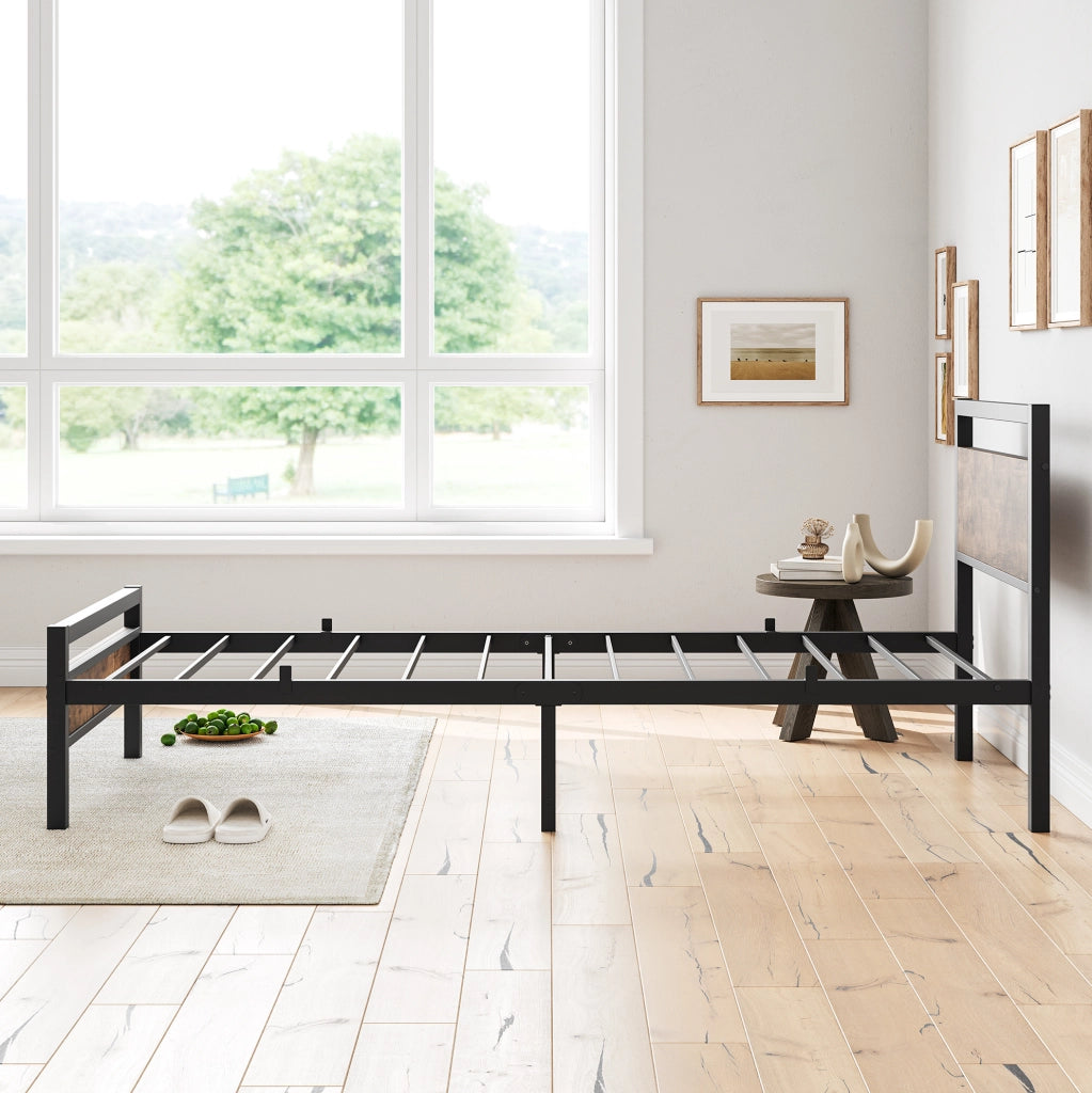 Letto singolo 90 x 200 cm in metallo e MDF con rete e vano sottoletto