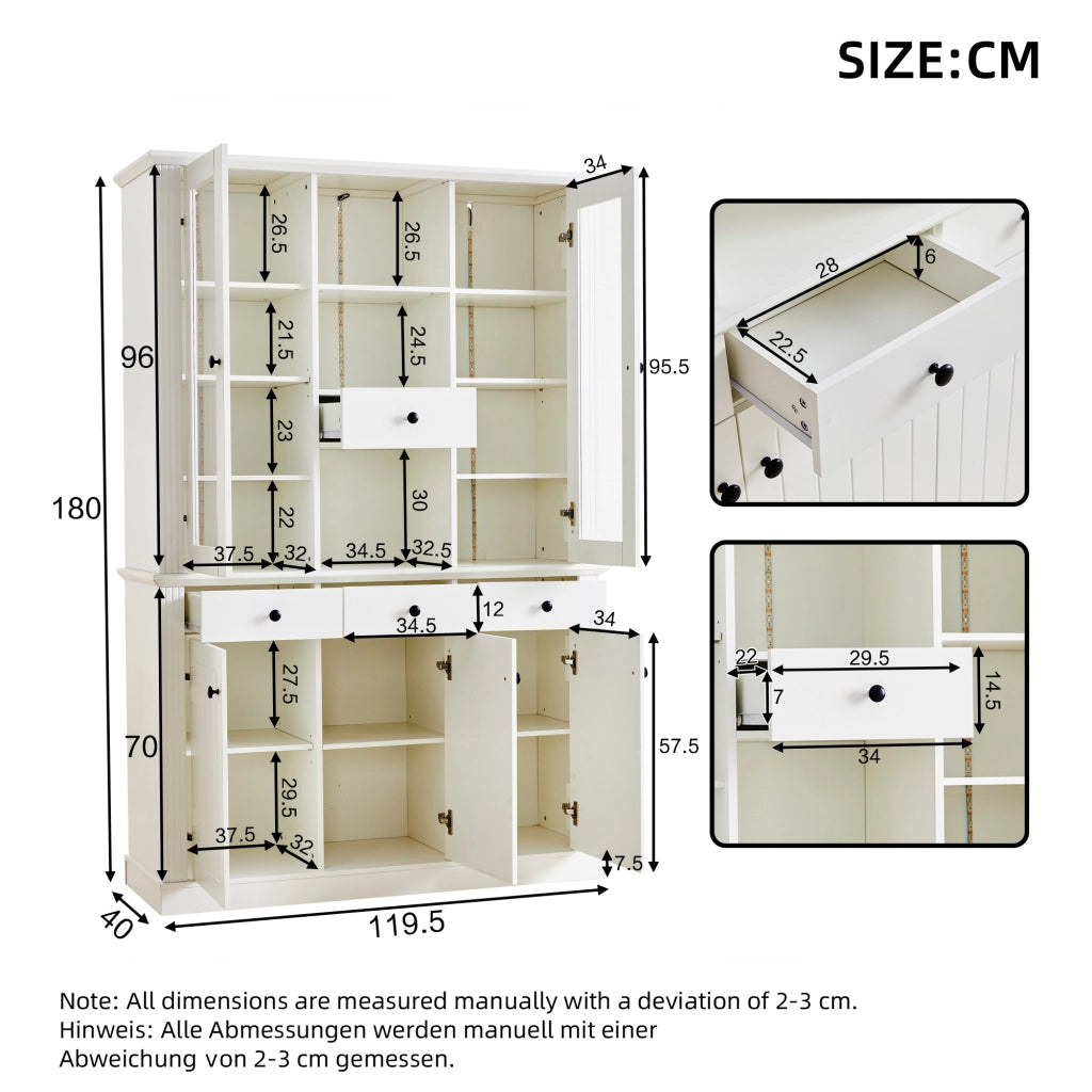 Vetrina con 5 ante; 4 cassetti e 21 vani con LED per soggiorno e sala da pranzo; in MDF bianco; 119.5×40×180 cm
