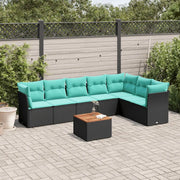 Set Divani da Giardino 8 pz con Cuscini Nero in Polyrattan