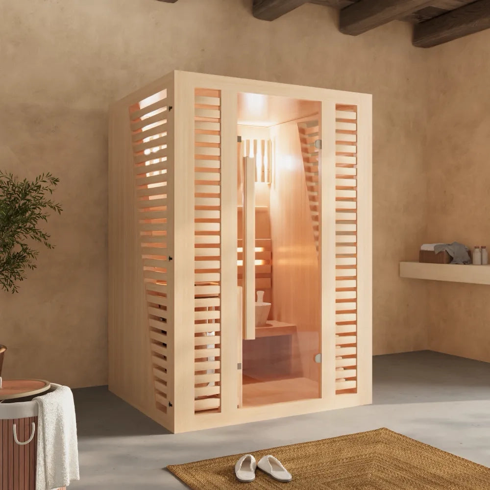 Sauna finlandese da interno 120x110cm h190cm in legno hemlock | Abisko