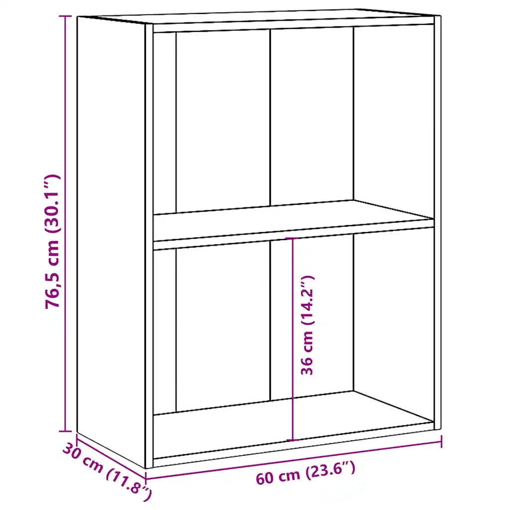Libreria 2 Ripiani-Scaffale per Libri-Mobile di Stoccaggio Grigio Cemento 60x30x76,5 Legno Multistrato