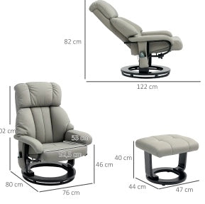 Poltrona relax con poggiapiedi, reclinabile con funzione massaggio e telecomando, ecopelle grigia