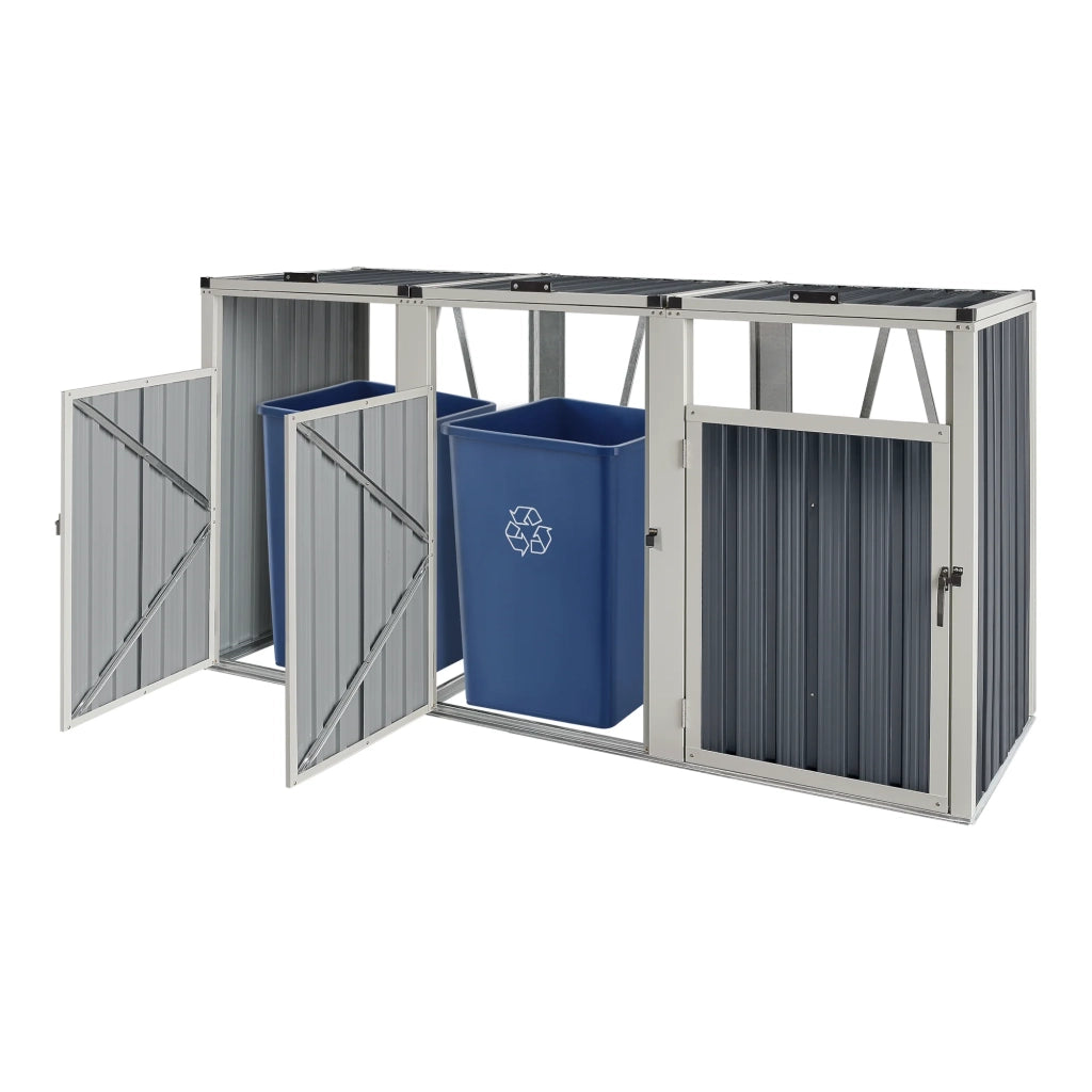 Contenitore per rifiuti a 3 scomparti con ante con maniglia 121 x 219 x 82 cm grigio antracite 03_0006695