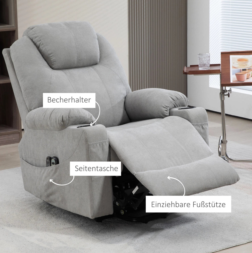 Poltrona Relax Elettrica con Funzione Alzapersone, Massaggio e Riscaldamento, Grigio Chiaro