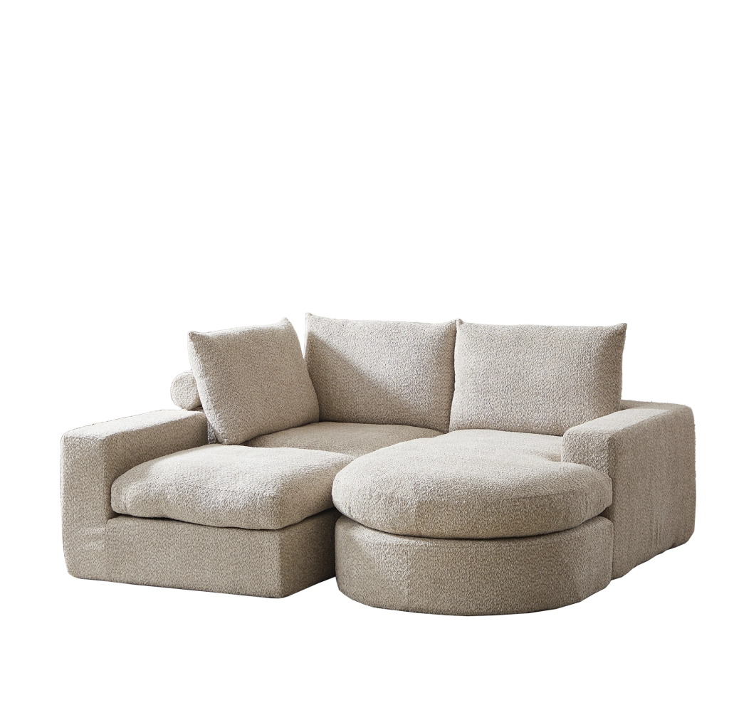 Divano modulare Chenille con chaise longue reversibile e supporto in ferro, schiuma ad alta densità, senza telaio