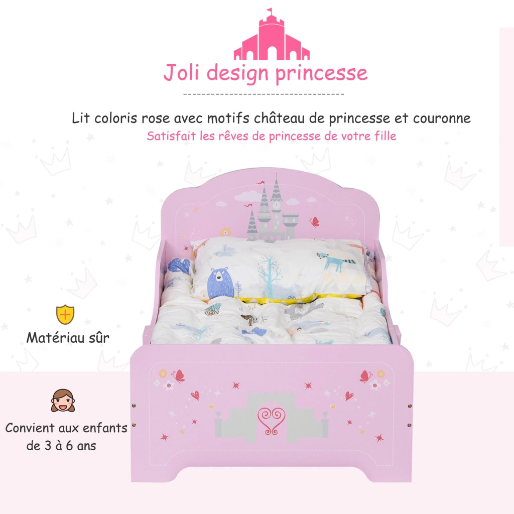 Letto Singolo Bambino 140x70 cm con Rete a Doghe ¨C Minimal ¨C Rosa MDF Multistrato