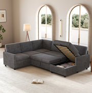 Divano angolare a U con funzione letto; contenitore; corduroy grigio 274x220x85 cm