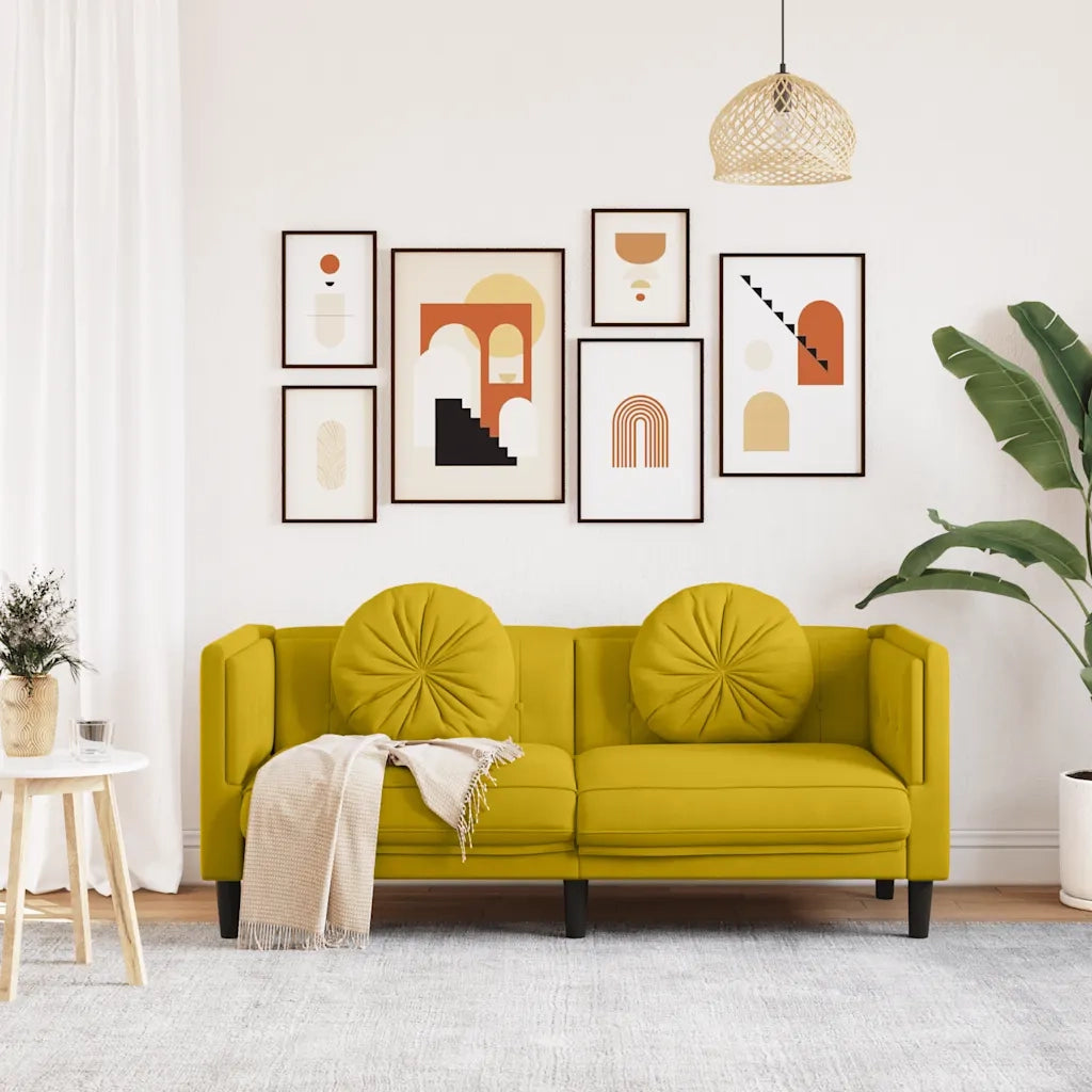 Divano | Divano da soggiorno | Sofa a 2 Posti con Cuscini Giallo in Velluto