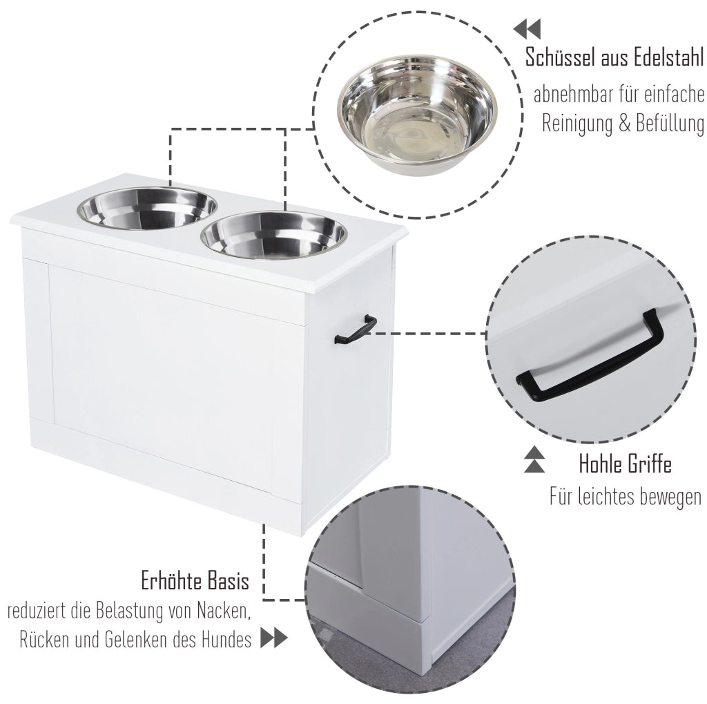 Supporto rialzato per ciotole 60x30x41 cm MDF bianco 2 x 2000 ml con vano