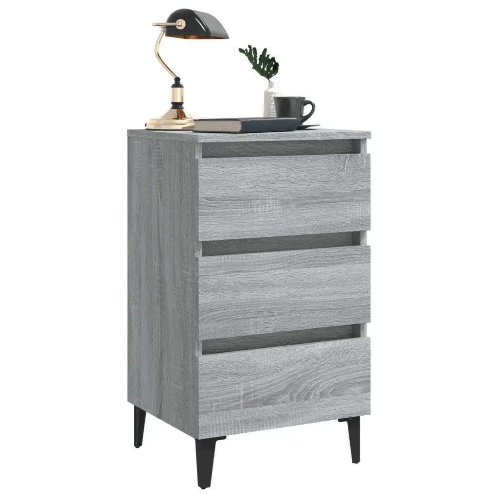 Comodino | Armadio da Notte | Mobiletto da notte con Gambe in Metallo Grigio Sonoma 40x35x69 cm