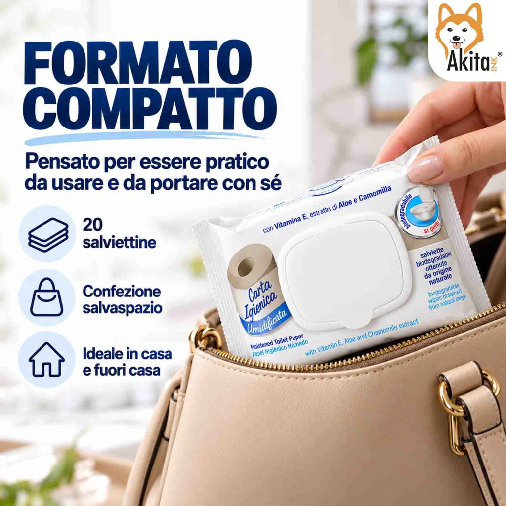 Akitaink 24 Confezioni Carta Igienica Umidificata Pocket 480 Pz