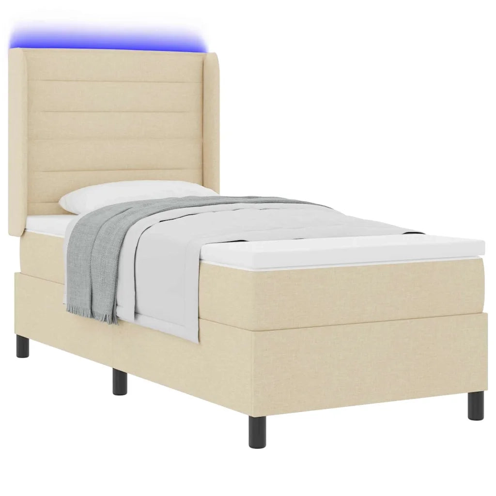 Letto a Sorgente LED con materasso Crema 90 x 190 cm Tessuto