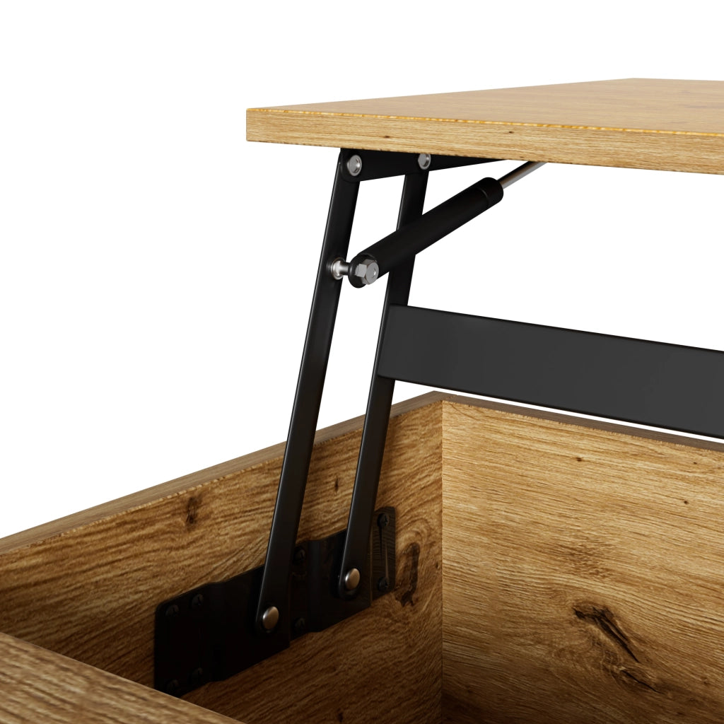 Tavolino basso alzabile con piano estensibile e anta scorrevole a lamelle in MDF naturale 90 × 55 × 57.5 cm
