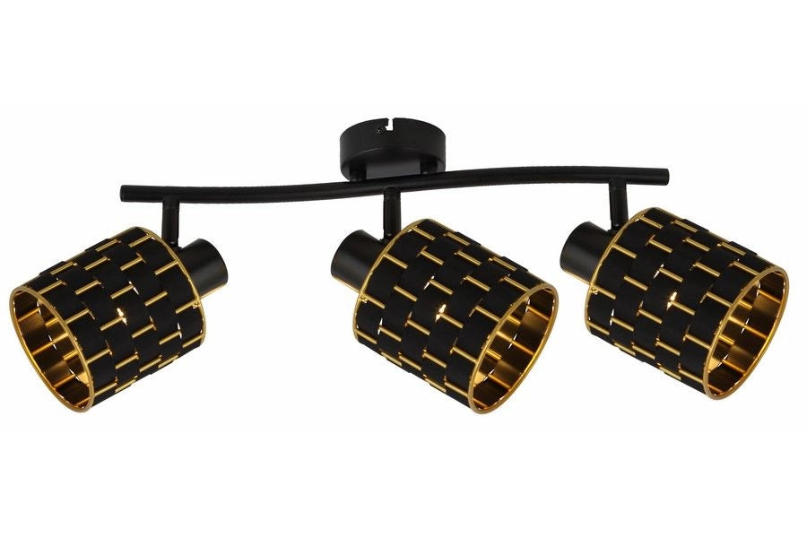Plafoniera nera Thiago 3 luci E14 interno oro Reality