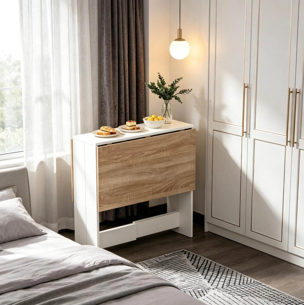 Tavolo pieghevole da cucina in MDF rovere e bianco 103x76x74 cm