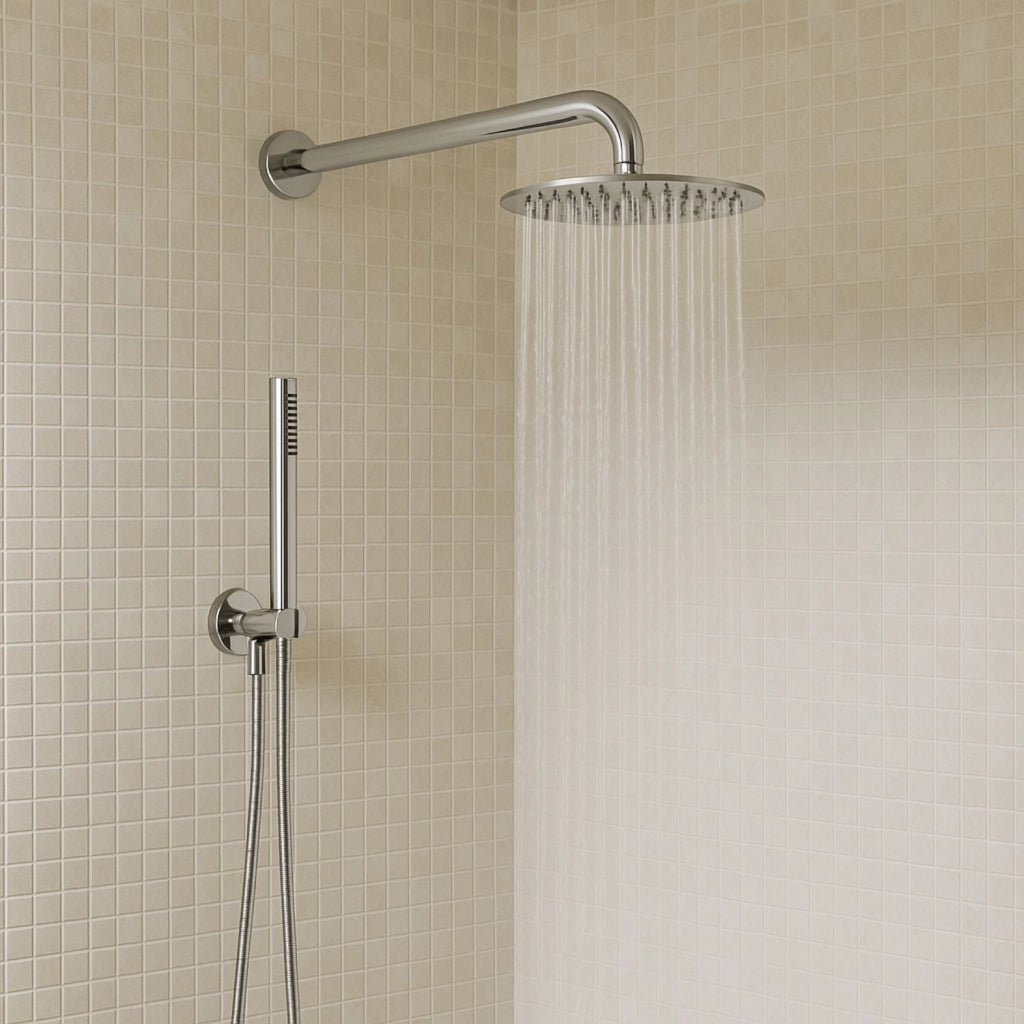 Set per doccia soffione tondo in acciaio inox 250 millimetri *** finitura- spazzolato, confezione 1