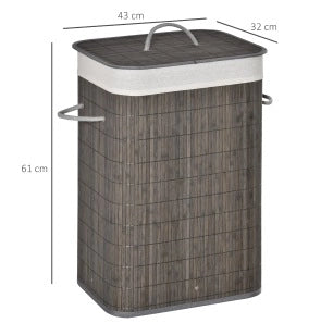 Cesto portabiancheria con coperchio 83L grigio con maniglie e sacco estraibile, organizer per lavanderia, bagno, camera
