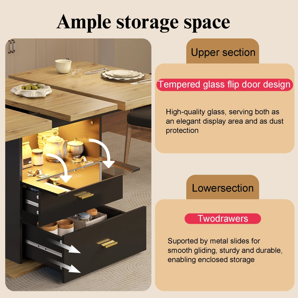 Tavolo da pranzo allungabile 110-140x80x75 cm, 6 posti, con illuminazione LED, per sala da pranzo, cucina o terrazza