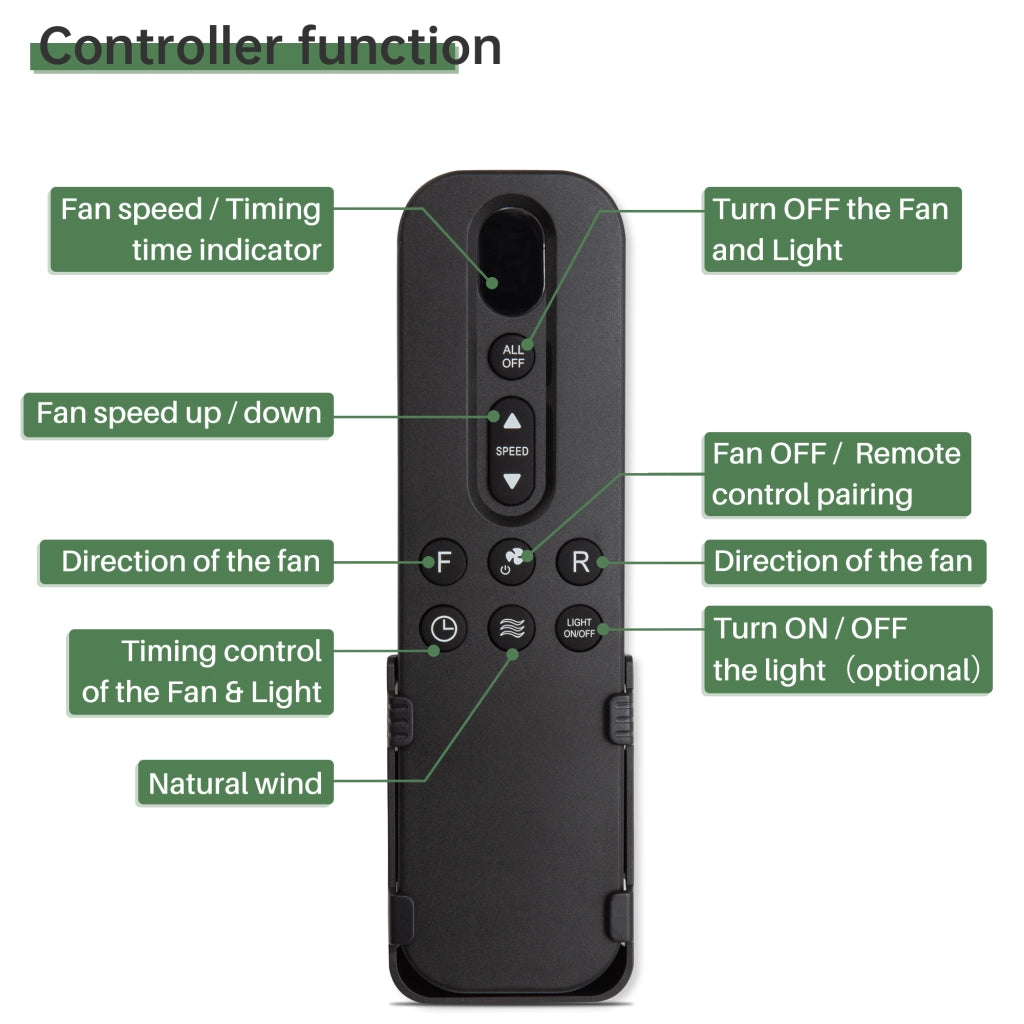 Ventilatore da soffitto con luce e telecomando; motore DC reversibile silenzioso; nero; per interni ed esterni