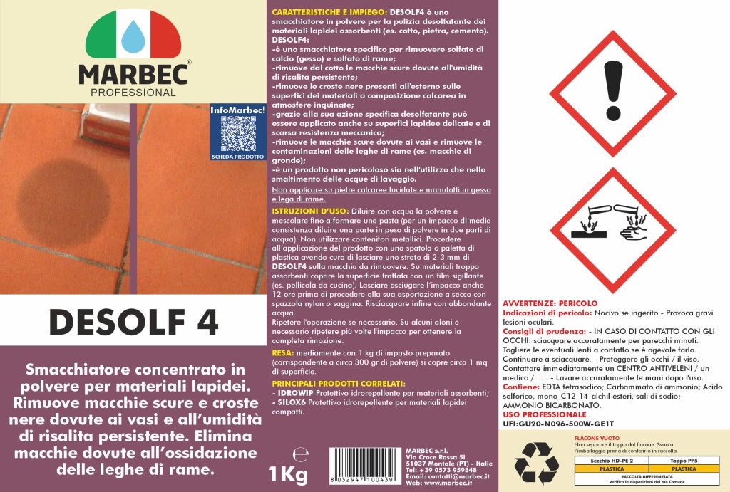 Smacchiatore per materiali lapidei DESOLF4   1KGx4Pz