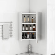 Mobile da bagno angolare da parete con specchi su tre lati, cerniere ammortizzate, ripiani integrati, bianco, pronto al montaggio