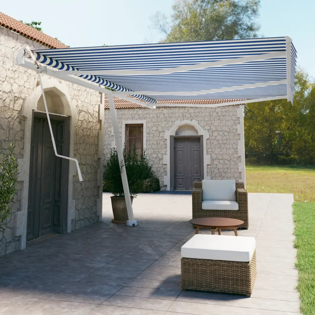 Tenda da Sole Autoportante Automatica 600x350 cm Blu Bianca 3069686