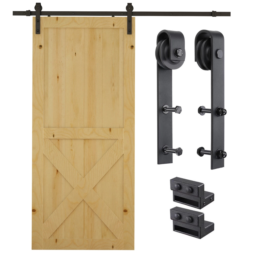 Binario per Porta Scorrevole con Kit Accessori e Rulli, Portata 100kg, Acciaio al Carbonio, 200x4x0.6 cm