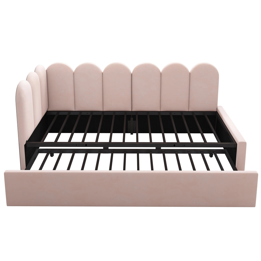 Letto da giorno 90x200 cm con letto estraibile 90x190 cm in velluto rosa