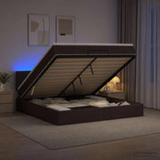 Letto Ottomano con Materasso e LED Marrone Scuro 140 x 190 cm 3456825