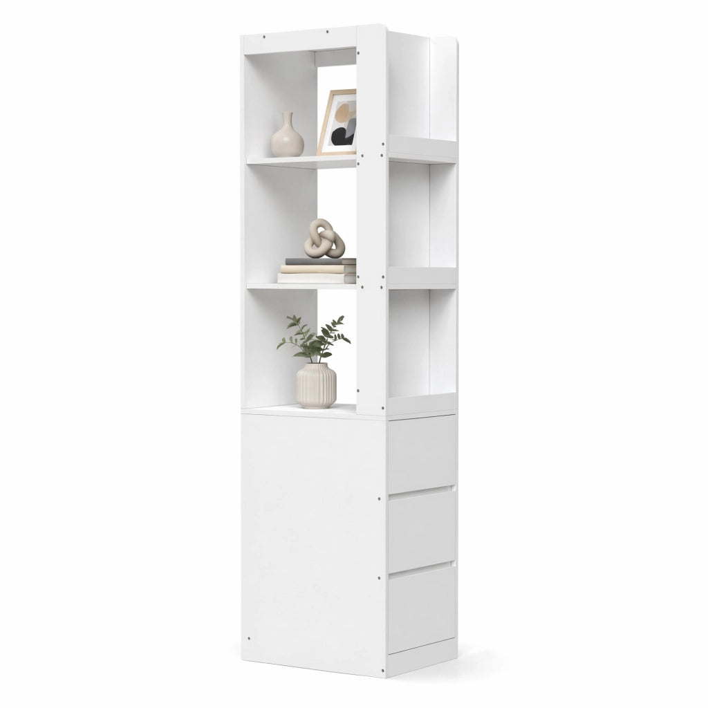 Libreria stretta bianca con 3 cassetti e 3 vani, 200 cm