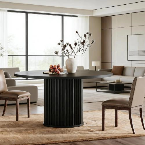 Tavolo da pranzo rotondo per 6 persone con base in metallo e piedini regolabili, stile moderno, per cucina, nero